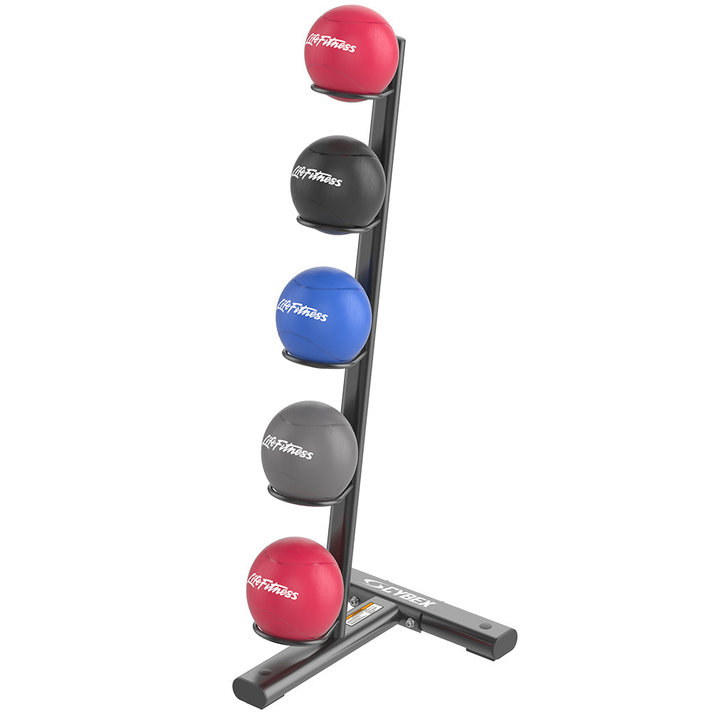 Cybex Ion Series Vertical Medicine Ball Storage - loaded with various size medicine balls