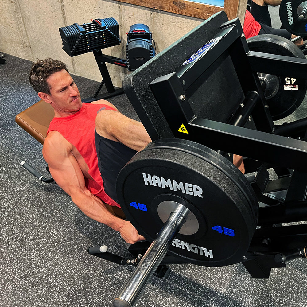 Don Saladino on Hammer Strength Plate-Loaded Linear Leg Press, overhead view