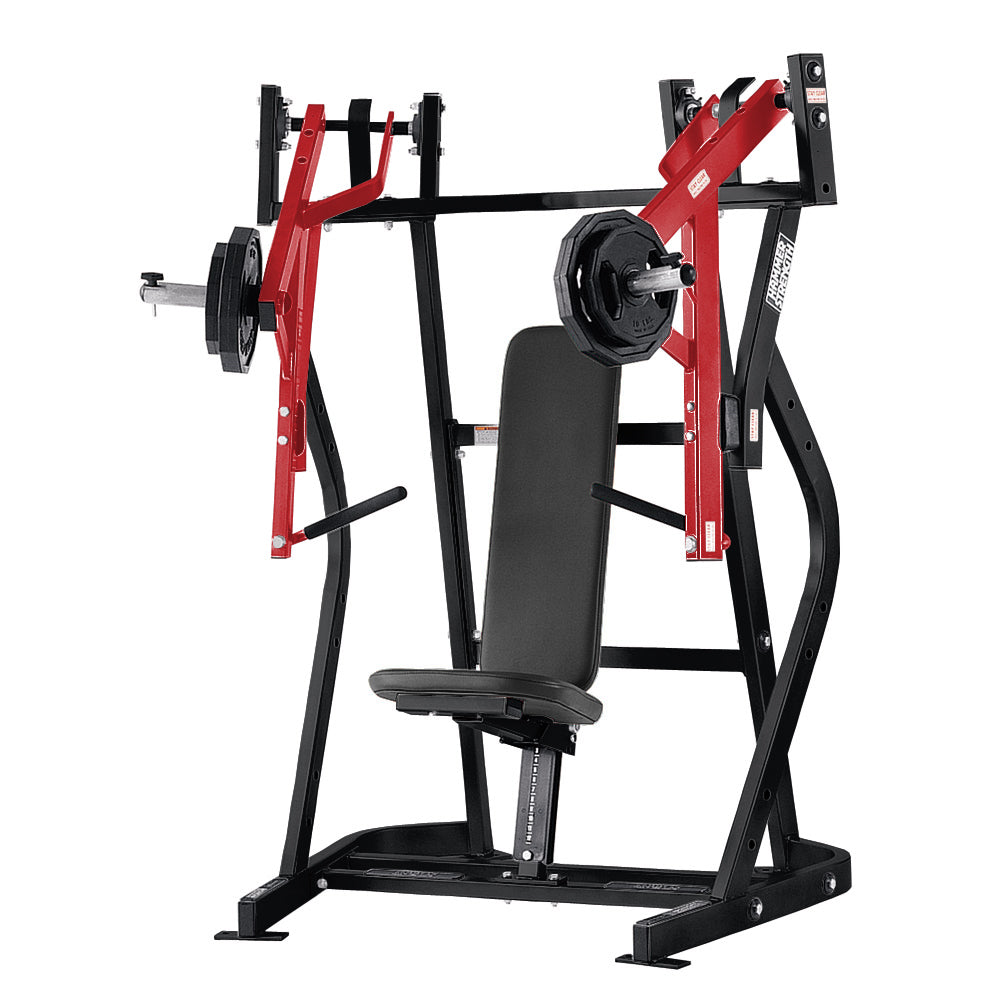 Outlet Plate-Loaded Iso-Lateral Bench Press - Black and red Frame, Black Upholstery