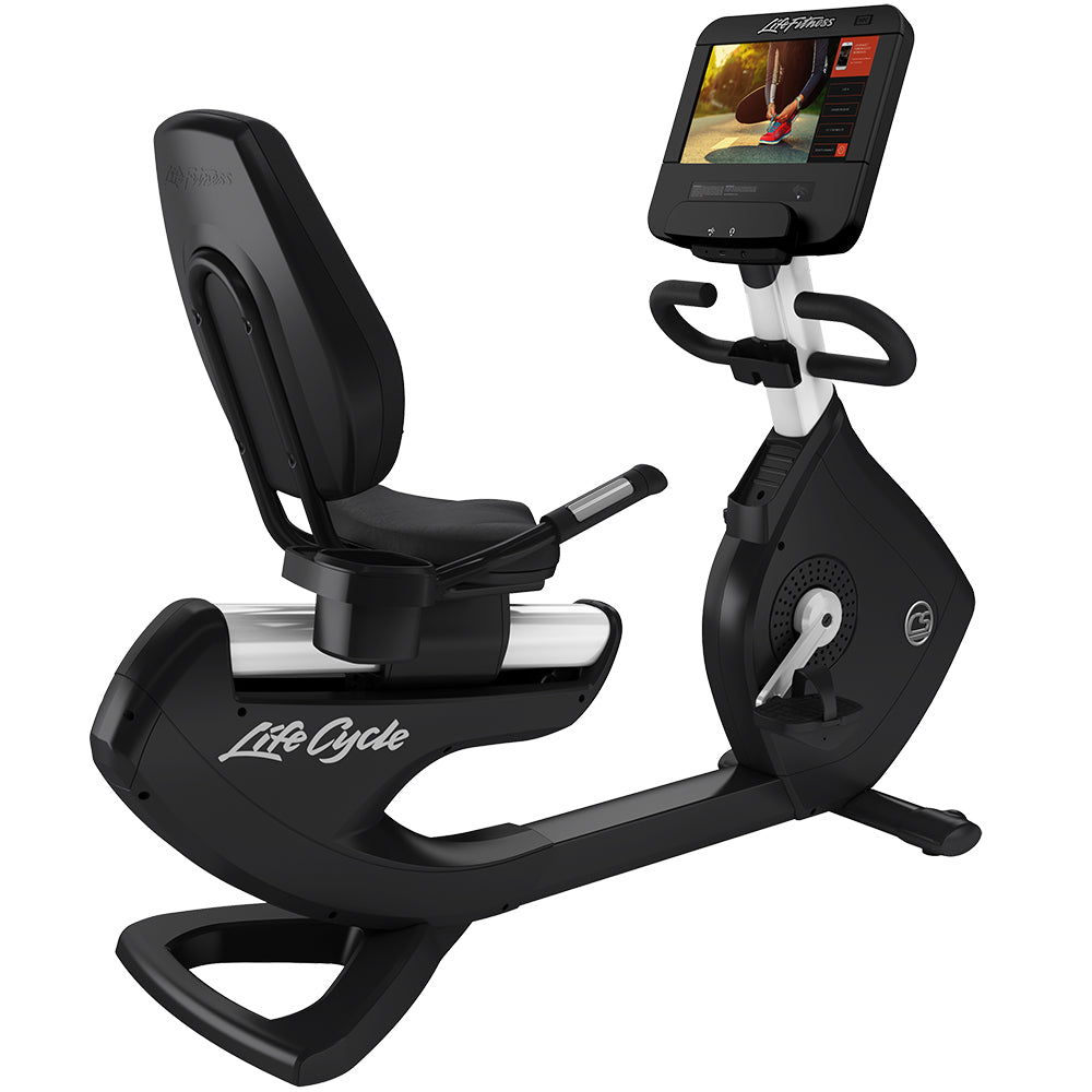 Life Fitness Platinum Club Series Recumbent Lifecycle with SE3 HD touchscreen console, diamond white frame