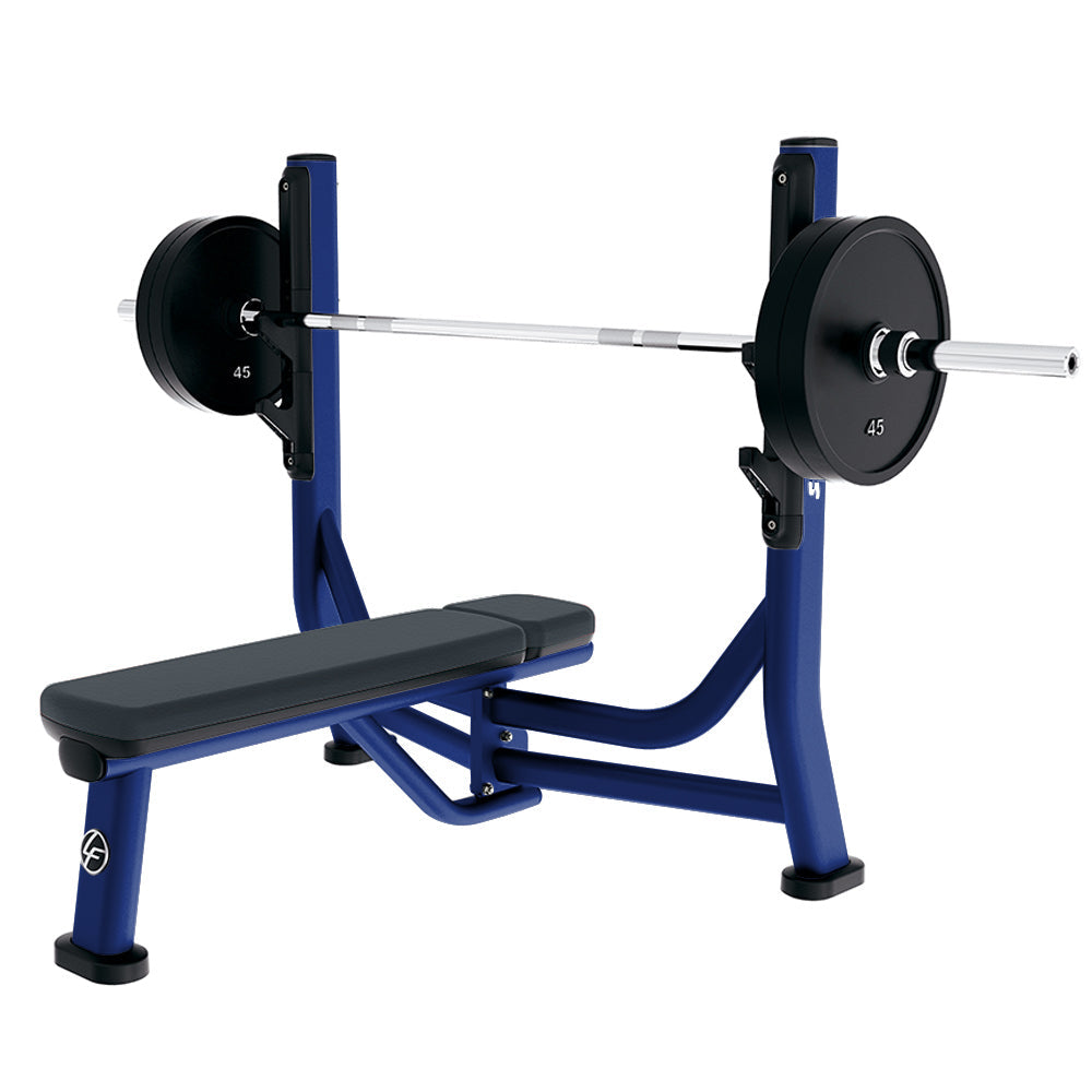 Signature Olympic Flat Bench, Electric Blue frame with Graphite upholstery - Outlet