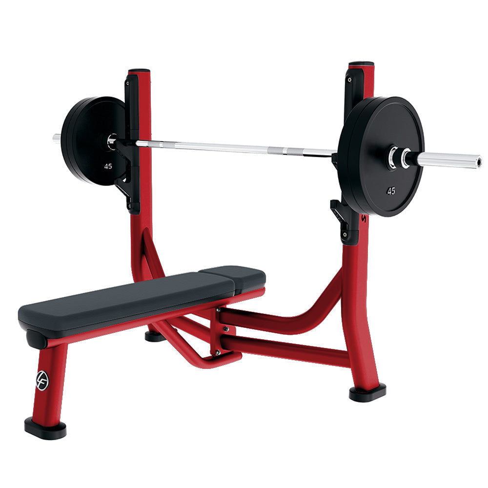 Signature Olympic Flat Bench, red frame with Graphite upholstery - Outlet