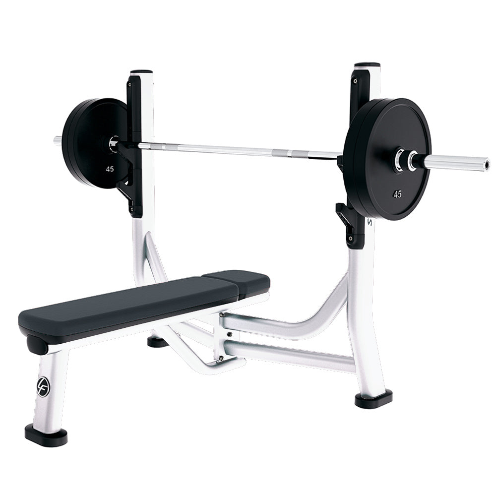 Signature Olympic Flat Bench, white  frame with Graphite upholstery - Outlet