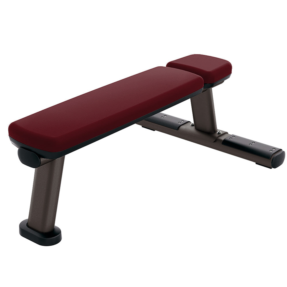 Signature Flat Bench, mocha sand frame with cranberry upholstery | Outlet