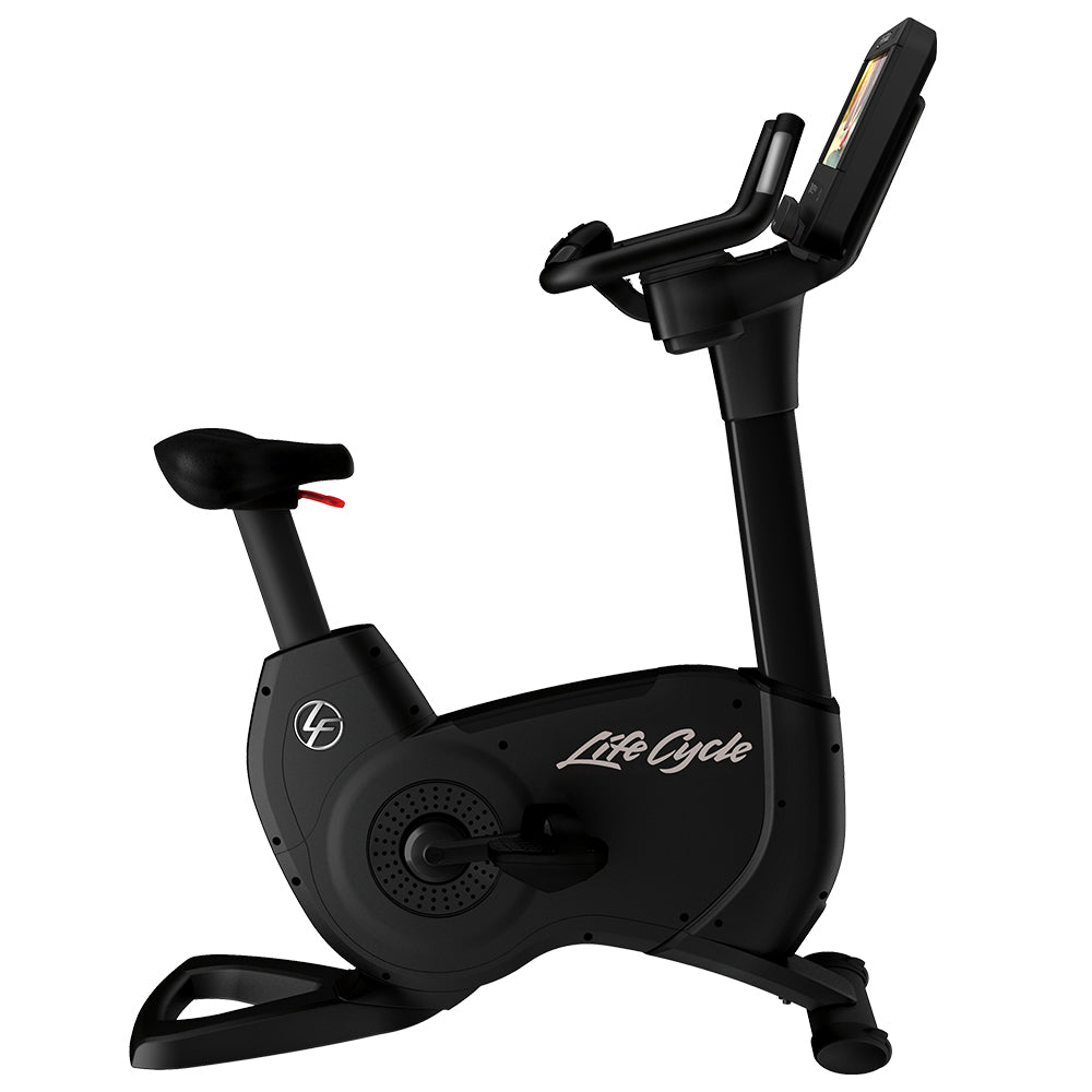 Platinum Club Series Upright Lifecycle Exercise Bike with SE3 HD Console - Black Onyx, Side Profile