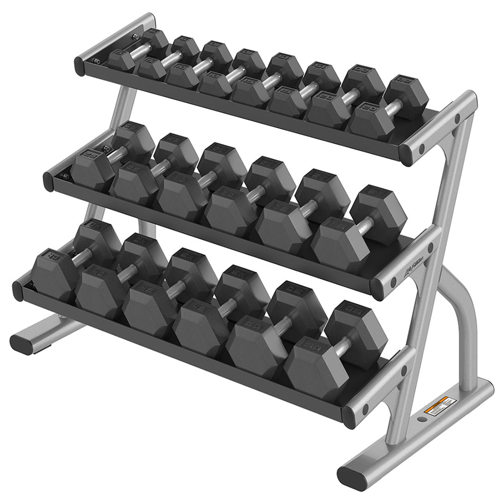 Rubber Hex Dumbbell, Set on rack