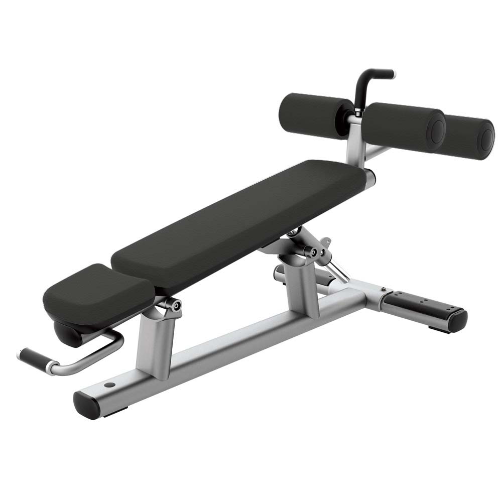 Life Fitness Signature Abdominal Crunch Bench with platinum frame / black upholstery, declined